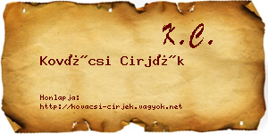 Kovácsi Cirjék névjegykártya